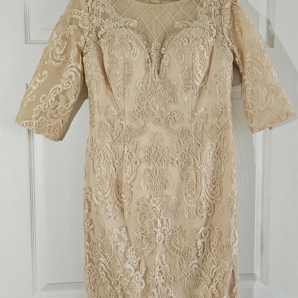NWOT Lace/Beaded Formal/evening Dress, Size 14, Cream/Gold